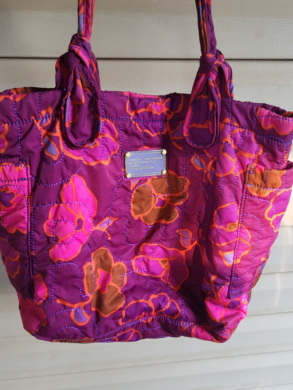 Marc by Marc Jacobs Purple Floral Quilted Tote with Pink and Orange Accents